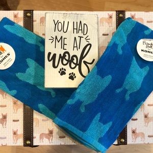 French Bulldog blue kitchen towels. NWT